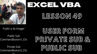 Lesson 49 Excel Vba User Form Public Sub & Private Sub