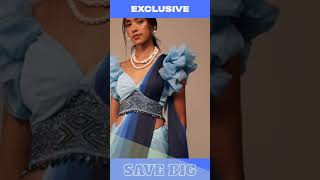 Ombre Blue Satin Saree With Fancy Organza Ruffle Blouse