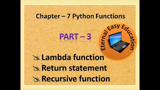 TN 12th computer science (chapter - 7 ) Python functions(part 3 Lambda function, Recursion function)