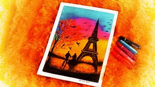 EIFFEL TOWER  DRAWING WITH OIL PASTEL || STEP BY STEP