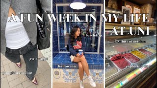 UNI DIARIES🤎| spontaneous beach trip, halloween festivities, pumpkin carving, exploring city