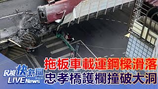 【LIVE】0820 拖板車載運鋼樑滑落 三重高架橋往忠孝橋護欄撞破大洞車道封閉 無人傷亡、籲找替代道路｜民視快新聞｜