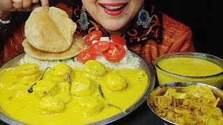 Eating kadhi pakoda,jeera rice,purii,gobhi | eating show | kadhi chawal challenge | eating show asmr
