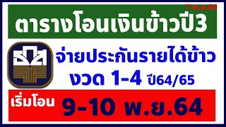 ตารางโอนเงินประกันรายได้ข้าวปี3 ธ.ก.ส. จ่ายประกันรายได้ข้าว งวดที่ 1-4 เริ่มโอน 9,10 พ.ย. 64