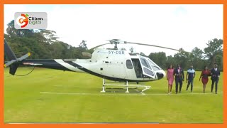 Ramogi TV News anchors land in Nairobi aboard Eurocopter AS350