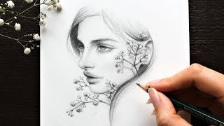 DRAWING a FEMALE FACE with FLOWERS