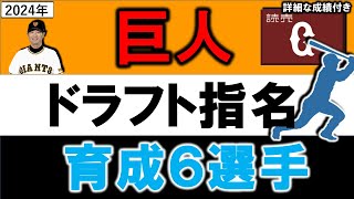 読売ジャイアンツ　２０２４年育成ドラフト指名選手一覧　巨人育成指名選手５名のプロフィール&成績をいち早く紹介！【坂本 達也】【堀江 正太郎】 【鈴木 圭晋】 【吹田 志道】 【西川 歩】【竹下 徠空】