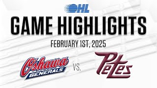 OHL Highlights: Oshawa Generals @ Peterborough Petes Feb. 1, 2025