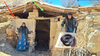 Variety in cave: Grandmother's wood and thread art in design of entrance to magical cave