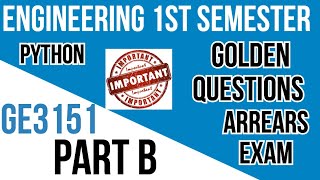 GE3151|Important questions|Python|arrears examination important questions|Engineering king|