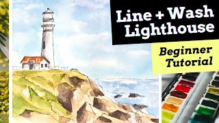 Line and Wash Easy Lighthouse Scene