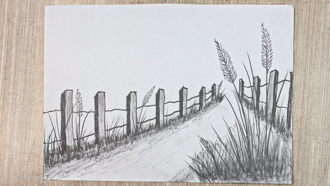 Landscape Drawing Easy Scenery Drawing Tutorial Youtube