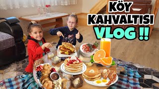 BAHAR VE BANU ALYA İLE KÖYDE KAHVALTI !! KUZİNE SOBADA PATATES ! BAL KAYMAK ! VLOG !