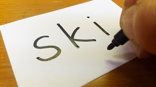 Very Easy ! How to turn words SKI into a Cartoon - How to draw doodle art on paper