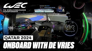 Onboard Lap Nyck de Vries Toyota GR010 - Hybrid Hypercar I Qatar Airways Qatar 1812 KM I FIA WEC