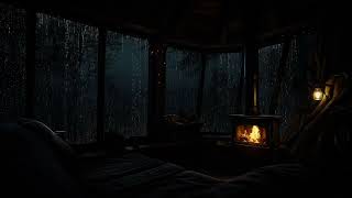 Cozy Rain Ambience at Night in Cabin Room | Rain Sounds for Sleeping \u0026 Relaxing