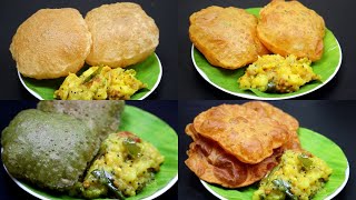 4 விதமான பூரி ரெசிபி \u0026 உருளைக்கிழங்கு மசால் | 4 Variety Puri with Potato Masala | Breakfast Recipe