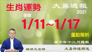 2021年 1月生肖運勢週報 (國曆 1/11 ~ 1/17)｜1月生肖運途 2021｜大易週報｜賴靖元老師 （記得打開CC字幕）