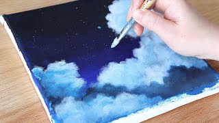 How To Paint Night Sky Clouds | Acrylic painting tutorial #124