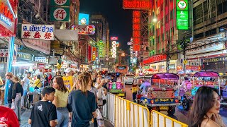 🇹🇭 Bangkok Chinatown Night Market with Neon Lights, Street Food Adventures | Thailand Tour 4K HDR