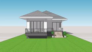 แบบบ้านชั้นเดียว ขนาดพื้นที่ 100 ตร.ม Ex.18 SketchUp model house design by engineer