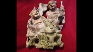 明清代黄杨木雕和合二仙，A boxwood carving of two immortals of Hehe, Ming or Qing, 一