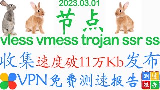 #免费VPN节点#Clash,#V2Ray,#Vmess,Vless,#Trojan,#SSR,#SS个人使用测试报告2023-03-01 #JingFu景福