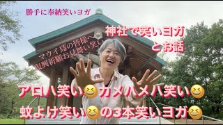 神社で笑いヨガ😆アロハ笑い😆カメハメハ笑い😆蚊よけ笑い😆3本笑いヨガ😆マウイ島の皆様へ復興祈願お見舞い🙏勝手に奉納笑いヨガ🙏