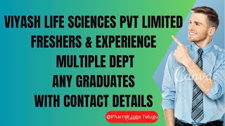 VIYASH LIFE SCIENCE | HIRING FOR FRESHERS \u0026 EXPERIENCE | MULTIPLE DEPT