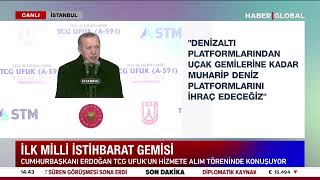 İlk Milli İstihbarat Gemisi! Cumhurbaşkanı Erdoğan TCG Ufuk'un Hizmete Alım Töreninde Konuştu