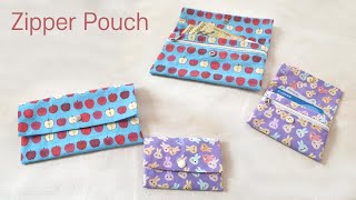 DIY 원단 한 장으로 만드는 지퍼 파우치/두 가지 사이즈의 패브릭 지갑 - How to make a Zipper Pouch out of one piece of fabric