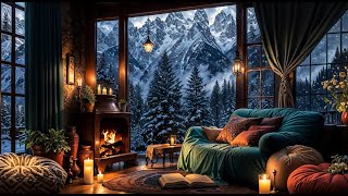 🔥 Warm Fireplace and Falling Snow ❄️ Tranquil Rustic Cabin Ambience for Deep Sleep and Stress Relief