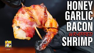 Honey Garlic Bacon Wrapped Shrimp Recipe
