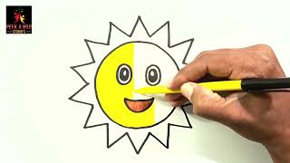Fun Smiling Sun Drawing for kids | Draw and Color a Cute Sun | Easy Sun Drawing