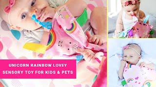 Unicorns and Rainbows Crinkle Sensory Taggy Toy with Baby Jack Paper Learning Lovey