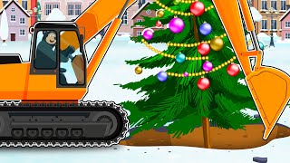 Excavator digging the ground - Dump truck transporting Christmas tree | Construction Vehicles