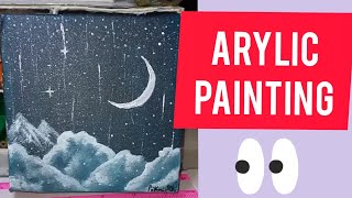 super easy painting idea for beginners -canvas /moon (acrylic beginner to intermediate)..tutoriel
