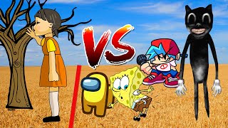 어몽어스 오징어 게임 Squid Game DOLL VS FNF / Among Us / Cartoon Cat SCP / Sponge Bob