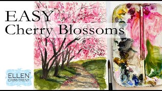 EASY Watercolor Cherry blossom Trees/ techniques to painting trees!