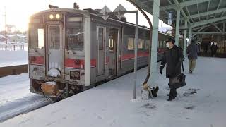 かつては鉄道の街だった早朝の名寄駅に到着したばかりの宗谷本線下りキハ54形