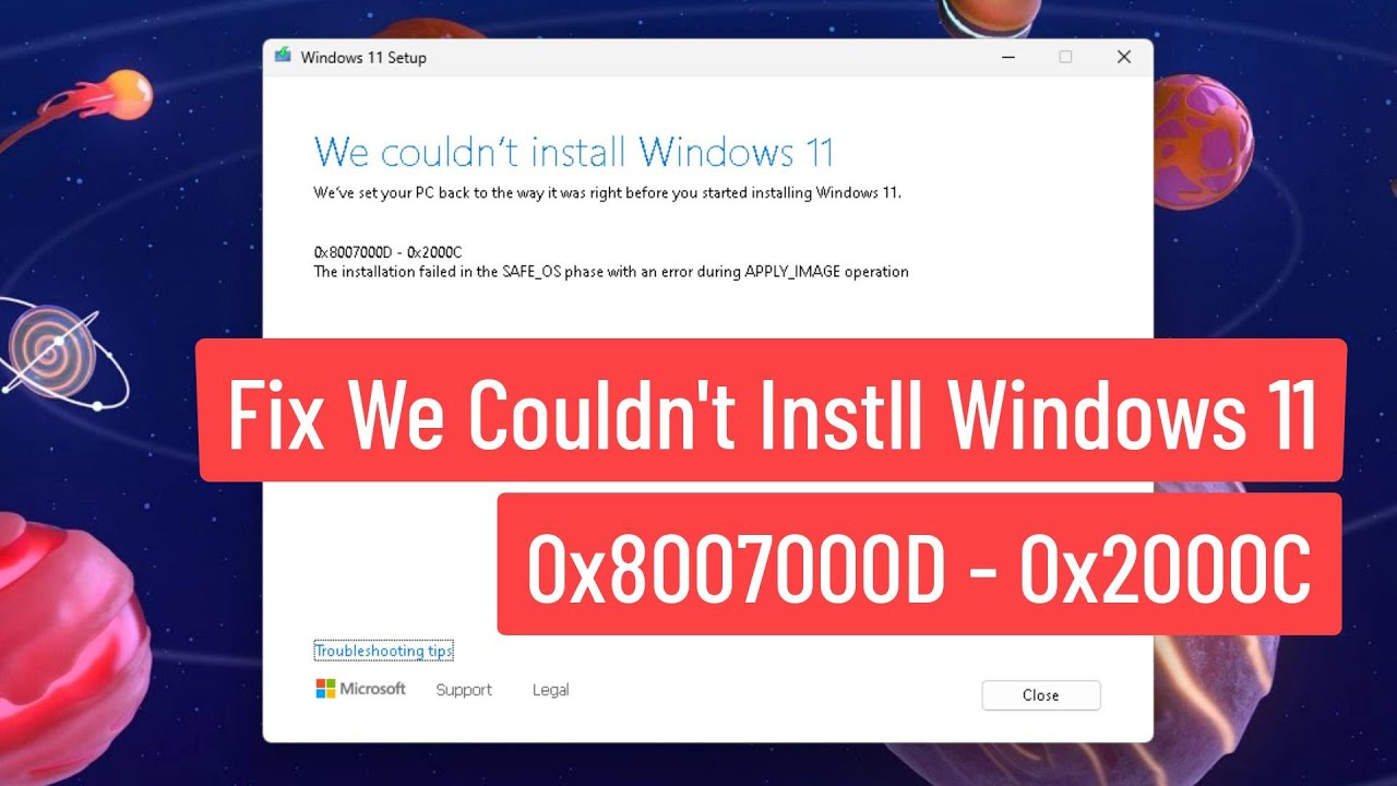 Fix We Couldn't Install Windows 11 0X8007000D - 0X2000C - YouTube