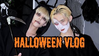 【SUB/Gay Couple】Halloween night vlog/Trick or treat/haunted house/MakeUp