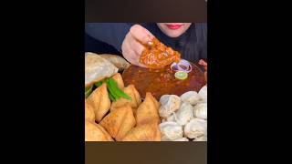 Chola batura,samosa and momos #mukbang #eatsounds #indiancuisine #eatingsounds #eatinsounds #eggdis