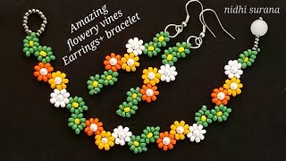 ⚜️Flowery vines, Seed bead Earrings || How to make || Aretes Tutorial Diy (0406)