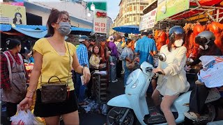 Ourussey Market of Phnom Penh City Scene In Chines New Year Day - Cambodia Walking Tour 2025