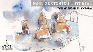 The Twelve Apostles - An Easy Ink and Watercolour Landscape Sketching Tutorial