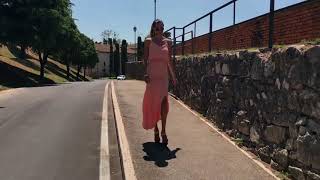 Lara in Italy walking along the River Mincio in High Heels Platform sandals Plateau Sandaletten