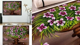 Easy Acrylic Painting Flowers - Step by Step -  Relaxing Demonstration - Acrylics- Canvas