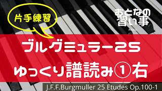 【 ピアノ譜読み・右手 】ブルグミュラー２５の練習曲 第１番 素直な心(Op.100-1)♩=40