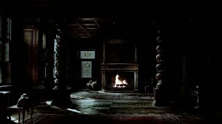 Haunted Halloween Mansion Fireplace with Thunder, Rain and Howling Wind  No Ads